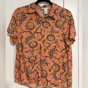 C&C California Linen Rayon Floral Button Short Sleeve Down Shirt‎ Size Small